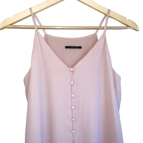 𝅺T Tahari Front Button Chiffon Spaghetti Strap Camisole Blush Mauve - Picture 2 of 4